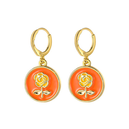 Orange Rose Dangle Earrings Fashion Party Girls Pendant Earrings Women Jewelry