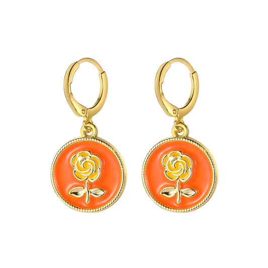 Orange Rose Dangle Earrings Fashion Party Girls Pendant Earrings Women Jewelry