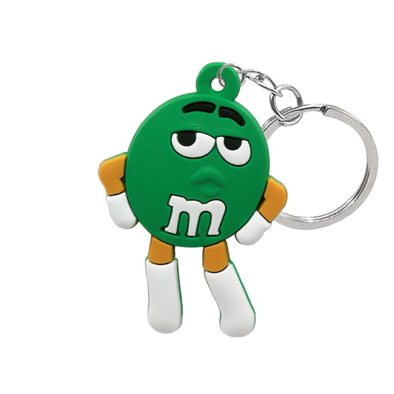 Green M&M PVC Keyring Cute Cartoon Style Keychains Bag Car Pendant Jewelry Gift