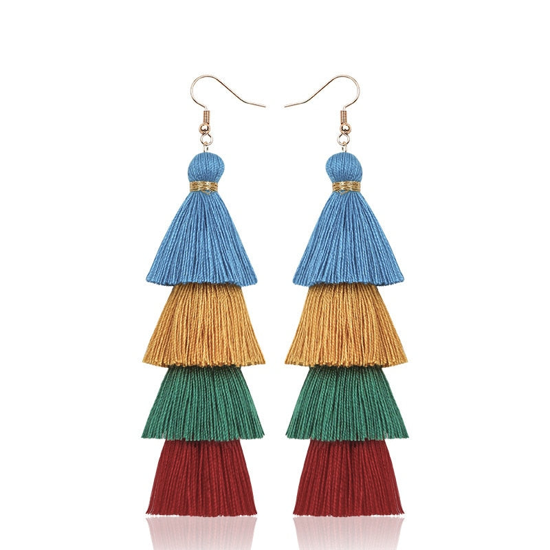 39 Styles  4 Layer Bohemian Multicolor Statement Tassel Dangle Earrings Women