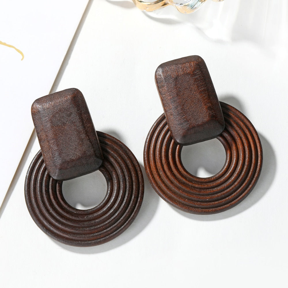 Dark Wooden Drop Earrings Modern Women Stylish Gift Jewelry Ear Fashion Pendant