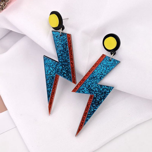 Blue Glitter Lightning Acrylic Earrings Women Girl Fashion Trendy Jewelry