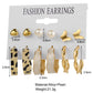 6 Pairs Beige Hoop and Stud Earrings Set Fashion Women Summer Party Jewelry