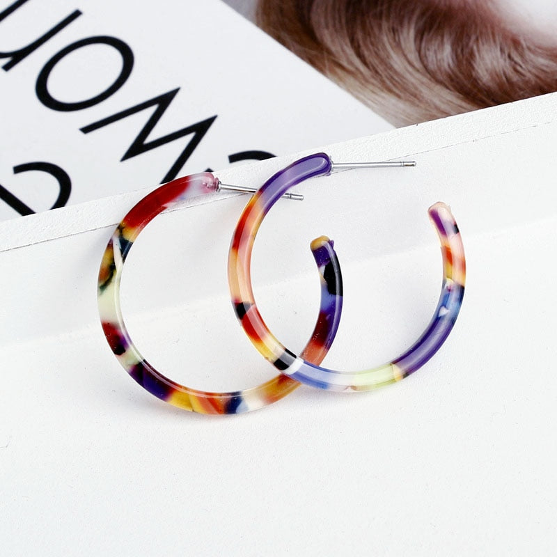 Navy Blue Red C Shaped Hoop Earrings Cartoon Art Women Party Jewelry Ear Fashion