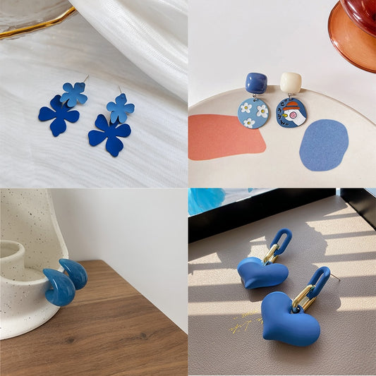 9 Styles Blue Color Geometric Flower Dangle Earrings Women Travel Fashion