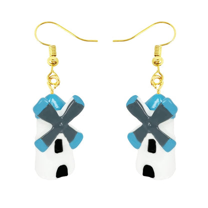 Blue Windmill Drop Earrings Women Art Fashion Cartoon Earrings Creative Jewelry