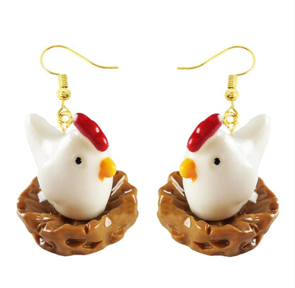 Chicken Nest Drop Earrings Cartoon Art Women Party Jewelry Ear Fashion Pendant