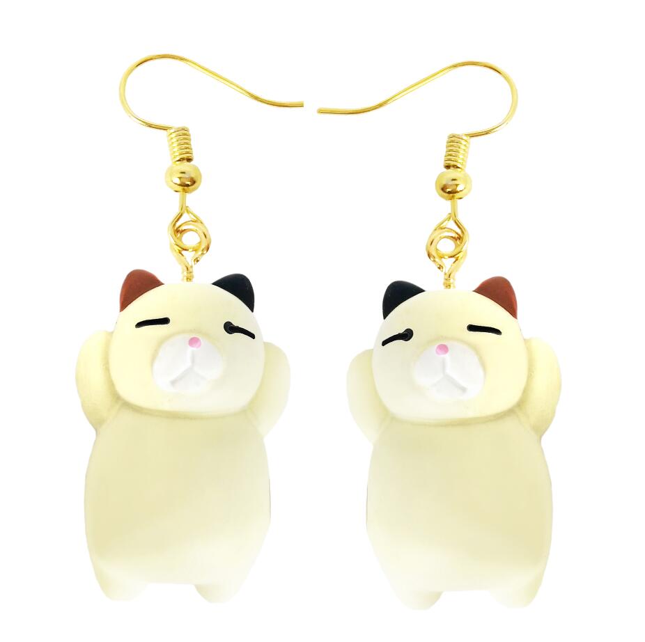 Beige Cat Drop Earrings Cartoon Art Women Party Jewelry Ear Fashion Pendant