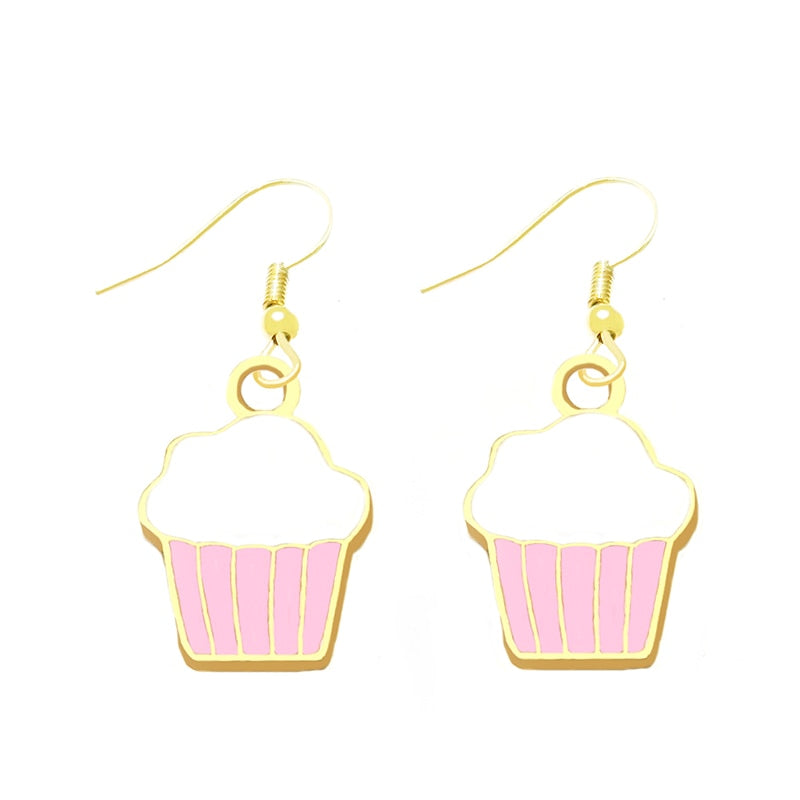 Pink Cupcake Drop Earrings Cartoon Ear Pendants Accessories Women Art Jewelry