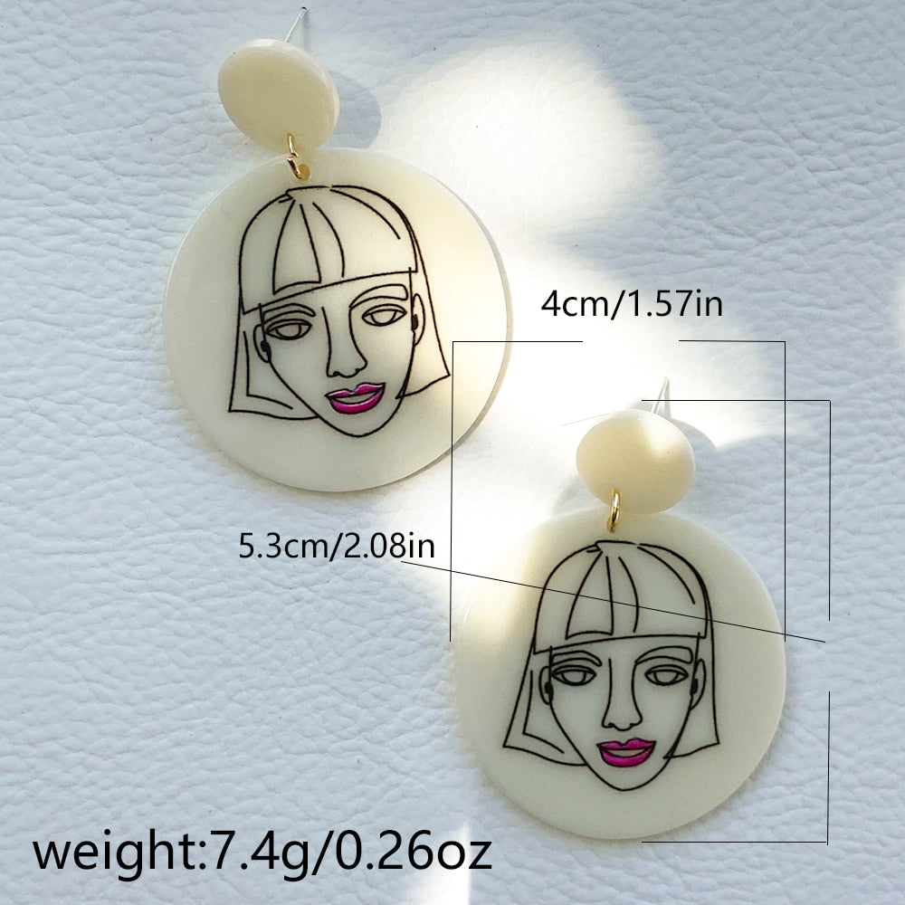 Geometric Face Hand Painted Resin Drop Earrings Women Girl Party Gift Fashion