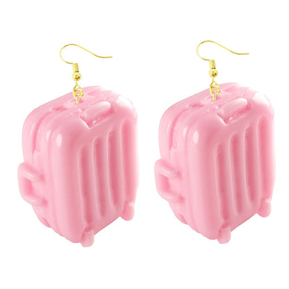 Pink Luggage Bag Drop Earrings Women Art Fashion Cartoon Earrings Creative