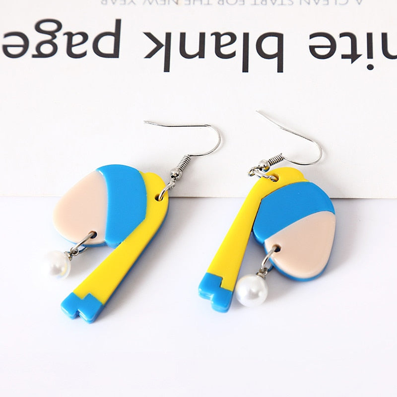 Yellow Blue Hat Drop Earrings Women Travel Fashion Cartoon Earrings Creative