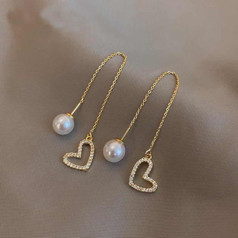 Heart Charm Threader Drop Earrings Women Girl Party Gift Fashion Ear Jewelry