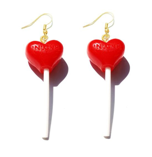 Red Heart Resin Candy Lollipop Drop Earrings Cartoon Ear Pendants Accessories