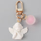 5 Colors White Angel Keychain Charms Women Cute Mini Jelly Ball Pendant Key Ring