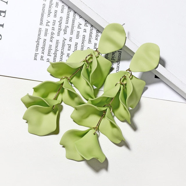 Olive Green Petals Dangle Earrings Fashion Party Girls Pendant Earrings Women
