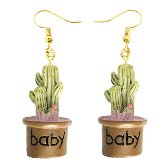 Baby Cactus Drop Earrings Women Art Fashion Cartoon Earrings Creative Jewelry