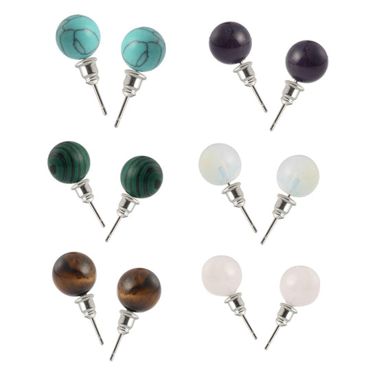 5 Colors Natural Stone Earrings Round Beads Stud Earrings Women Fashion Modern