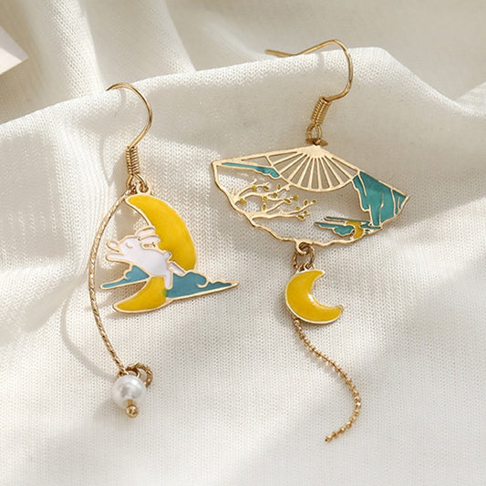 Yellow Blue Fan Drop Earrings Women Party Wedding Jewelry Creative Gifts