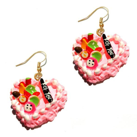 Resin Pink Heart Cake Drop Earrings Women Art Fashion Cartoon Earrings Creative