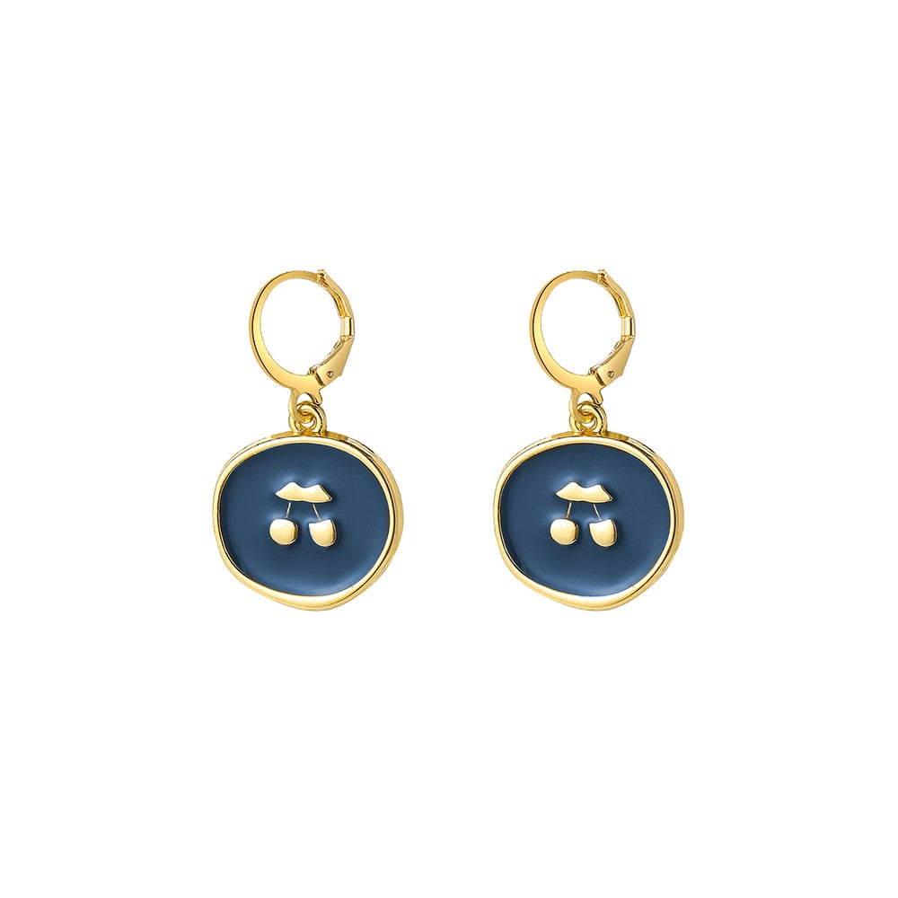 Deep Blue Cherry Dangle Earrings Fashion Party Girls Pendant Earrings Women