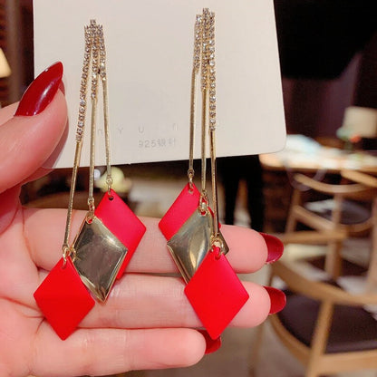 Red Rhombus Pendant Lady Cute Dangle Earrings for Women Jewelry Girls Earrings