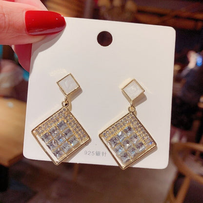 White Square Crystal Lady Cute Dangle Earrings for Women Jewelry Girls Earrings