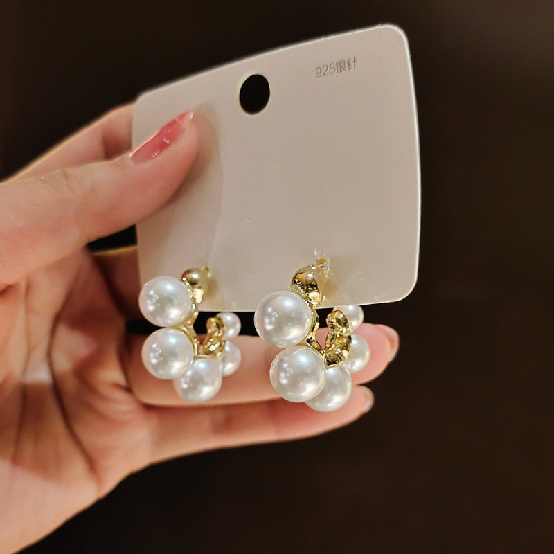 Mixed Sized Pearl Drop Earrings Women Party Wedding Jewelry Dangle Gifts