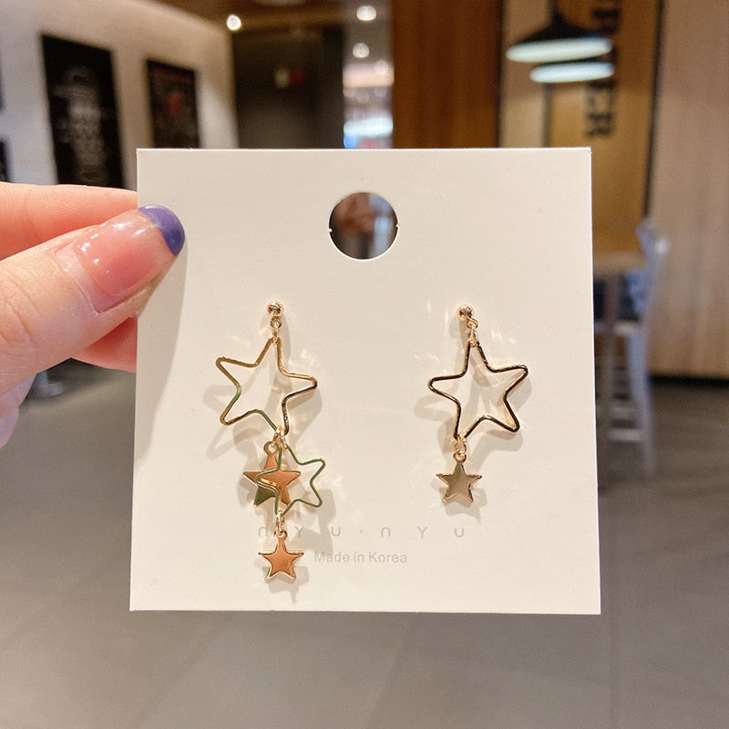 Mismatched Stars Charms Drop Earrings For Women Girl Fashion Modern Jewelry Gift