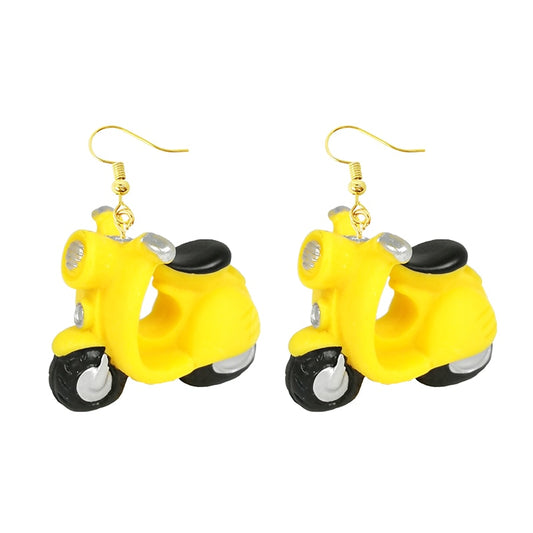 Yellow Motorbike Drop Earrings Women Art Fashion Cartoon Earrings Creative