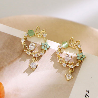 Green Flower Butterfly Fashion Ear Studs Earrings Jewelry Women Earrings