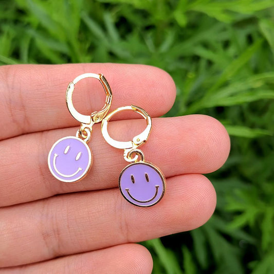 Purple Smile Pendant Drop Earrings Women Girl Fashion Trendy Jewelry Accessories