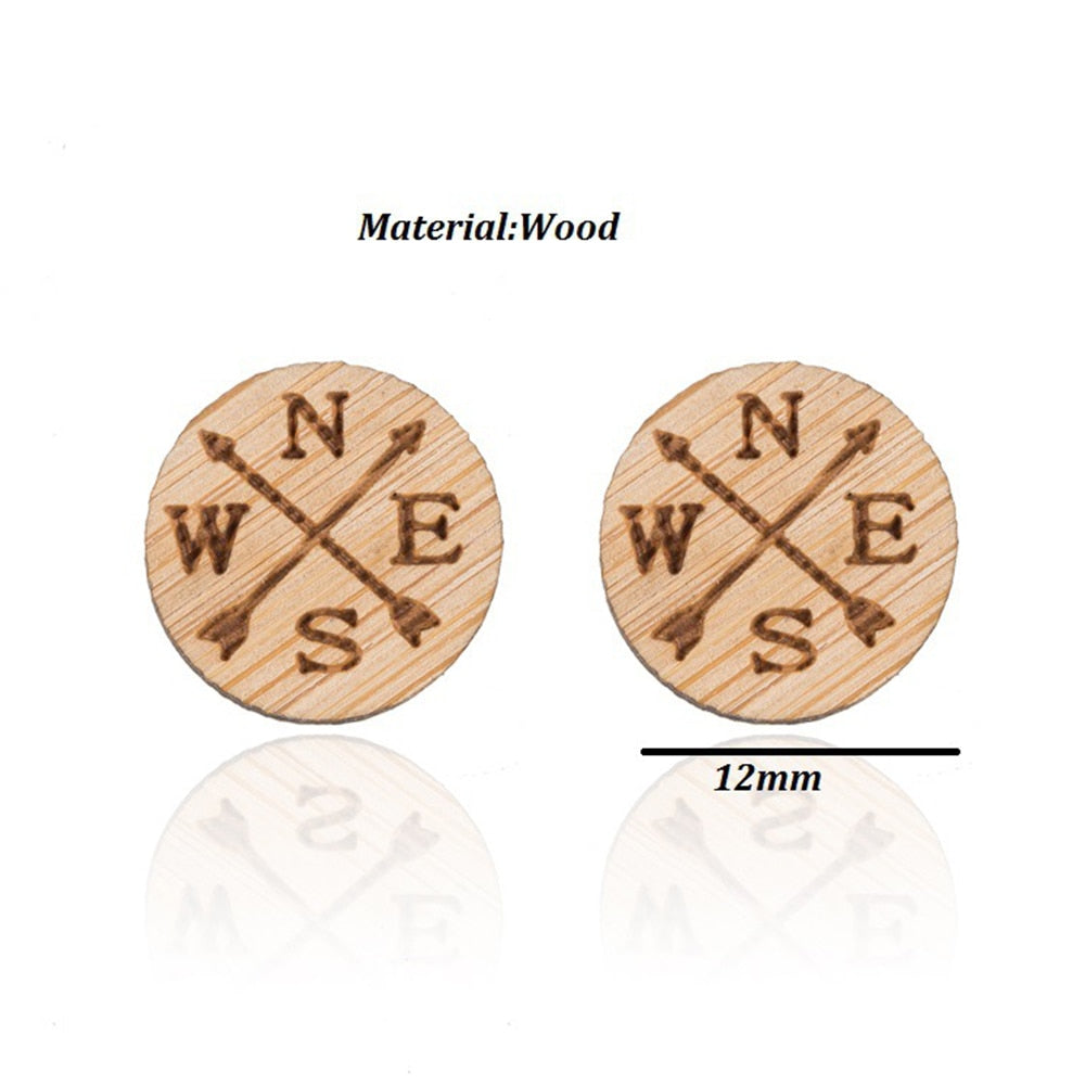 Wooden Compas Lady Cute Stud Earrings for Women Jewelry Girls Earrings