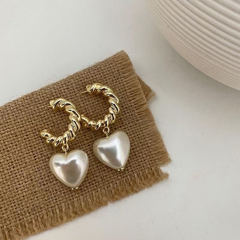 Pearl Heart Drop Earrings Women Girl Party Gift Fashion Ear Jewelry Accessories