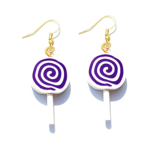 Purple Spin Resin Candy Lollipop Drop Earrings Cartoon Ear Pendants Accessories