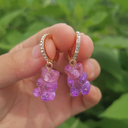 Purple Pink Bear Design Lady Cute Dangle Earrings for Women Jewelry Girls