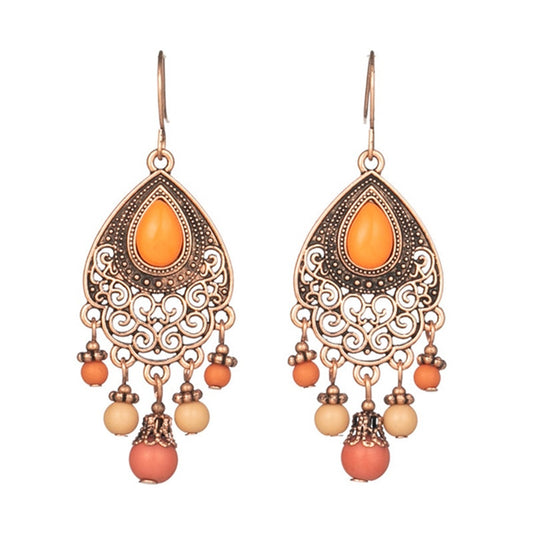 Vintage Orange Beads Decor Dangle Earrings Women Fashion Modern Accessories Cute