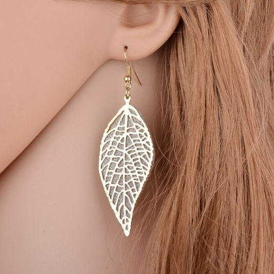 Textured Leaf Dangle Earrings Fashion Party Girls Pendant Earrings Women Jewelry