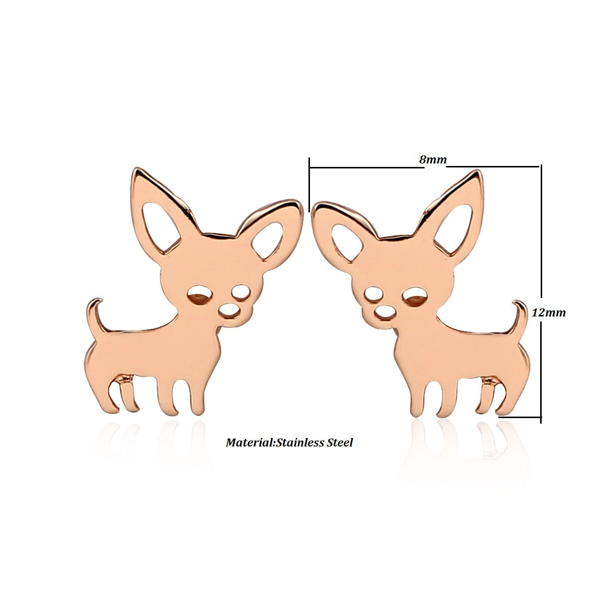 Mini Chihuahua Stud Earrings for Women Cute Stainless Steel Golden Animal Dog