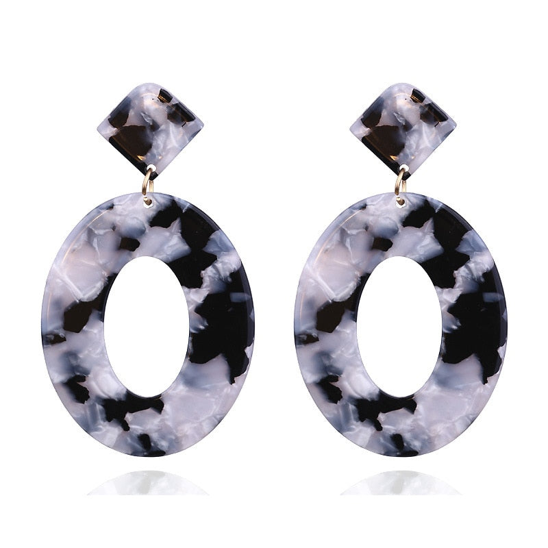 Geometric Black and White Acrylic Drop Earrings Cartoon Art Women Party Jewelry