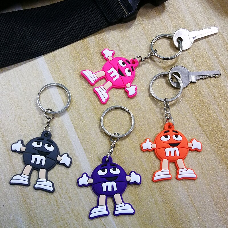 8 Styles PVC Colorful Bean M&M Keychain Cartoon Key Ring Anime Pendant Key