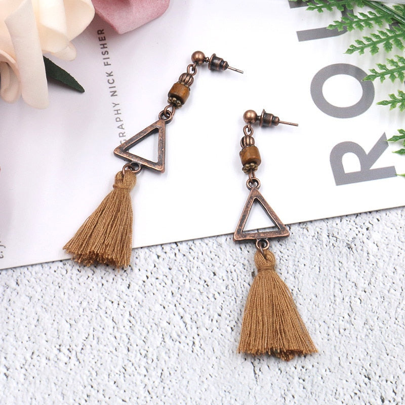 1Pair Brown Tassel Triangle Dangling Drop Earrings Female Fashion Earrings