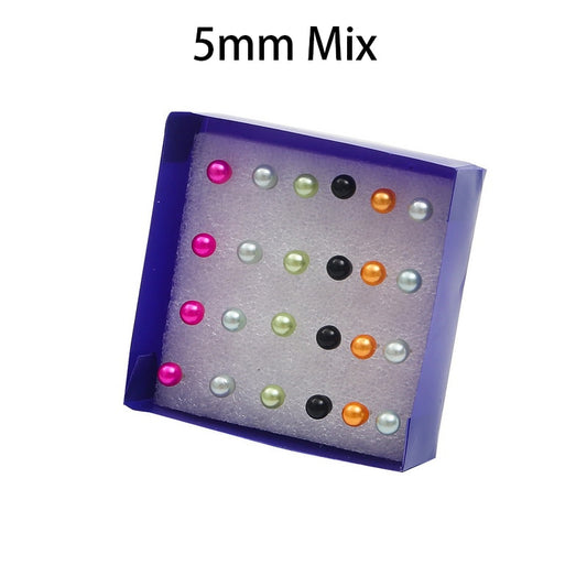 12 Pairs 5mm Mixed Color Pearl Stud Earrings Cartoon Ear Pendants Accessories