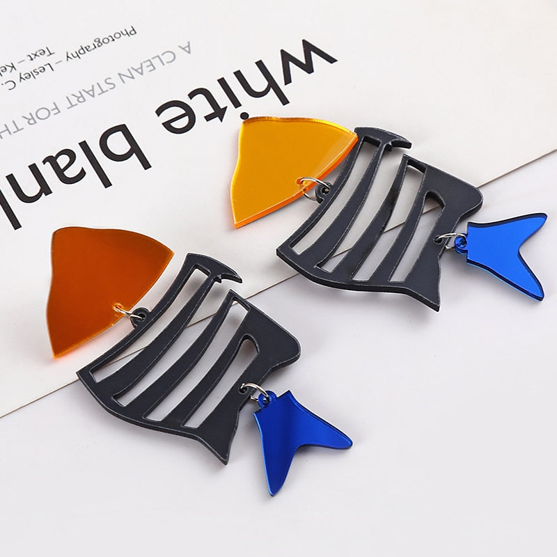 Blue Tail Fish Drop Earrings Female Travel Cartoon Earrings Creative Art Jewelry