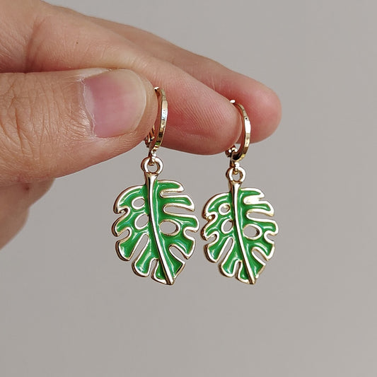 Green Tropical Leaf Drop Earrings Cartoon Ear Pendants Accessories Women Art