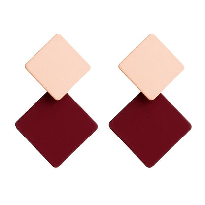 Pink Red Square Drop Earrings Cartoon Art Women Party Jewelry Ear Fashion