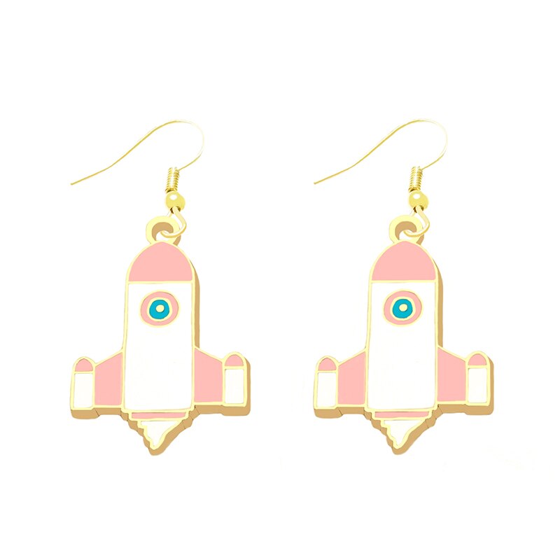 Pink Rocket Drop Earrings Cartoon Art Women Party Jewelry Ear Fashion Pendant