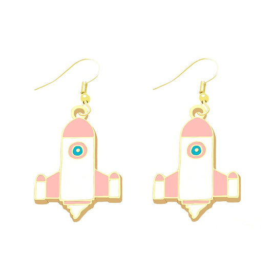 Pink Rocket Drop Earrings Cartoon Art Women Party Jewelry Ear Fashion Pendant