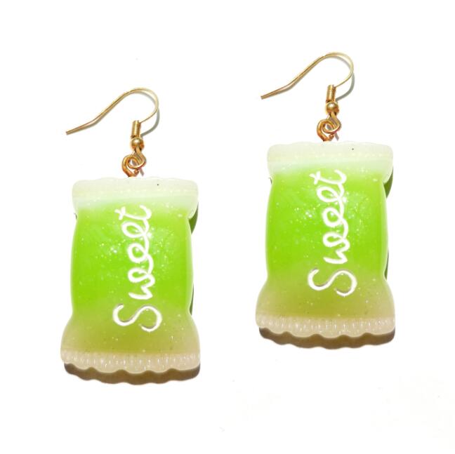 Lime Green Resin Handmade Candy Drop Earrings Cartoon Art Women Party Jewelry