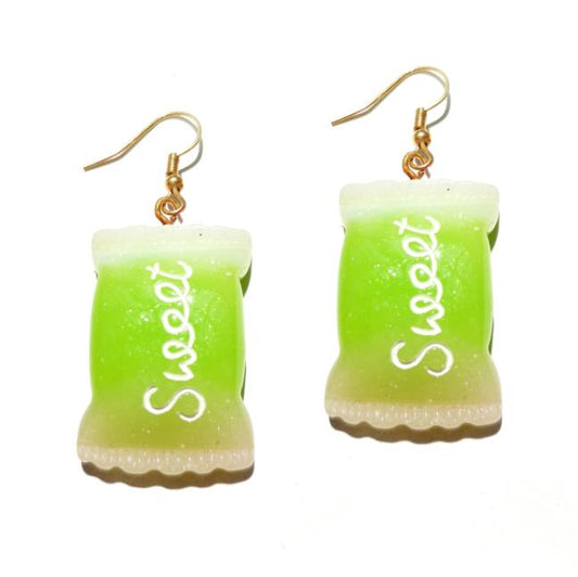 Lime Green Resin Handmade Candy Drop Earrings Cartoon Art Women Party Jewelry